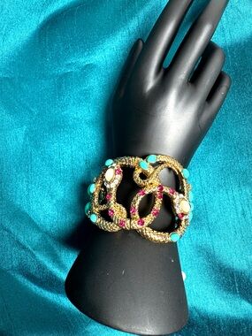 R.J. Graziano Gold-Tone Snake Bracelet with Turquoise, Pearls & Pink Stones